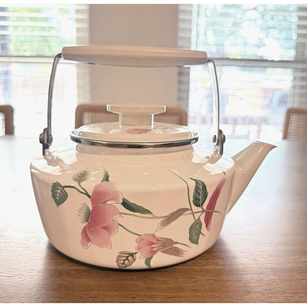 Vintage Mikasa Gourmet Colors Silk Flowers UN406 2 Qt Enamel Kettle Japan